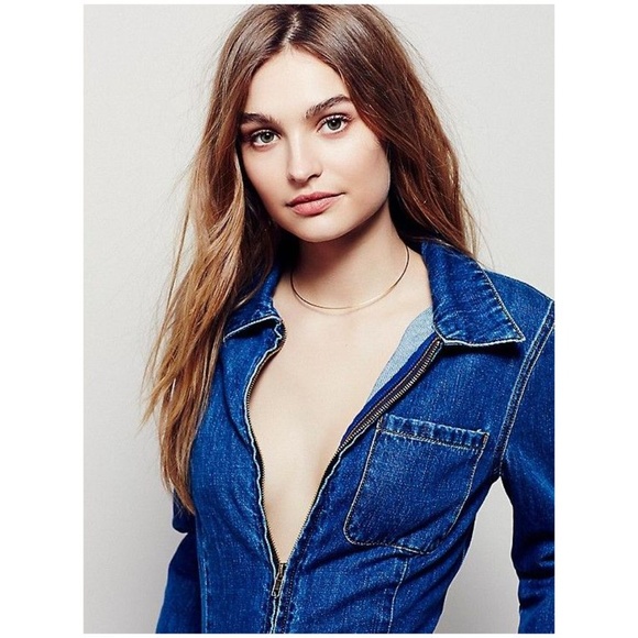 FREE PEOPLE Denim Green River One-Piece Romper D3 - Picture 3 of 8